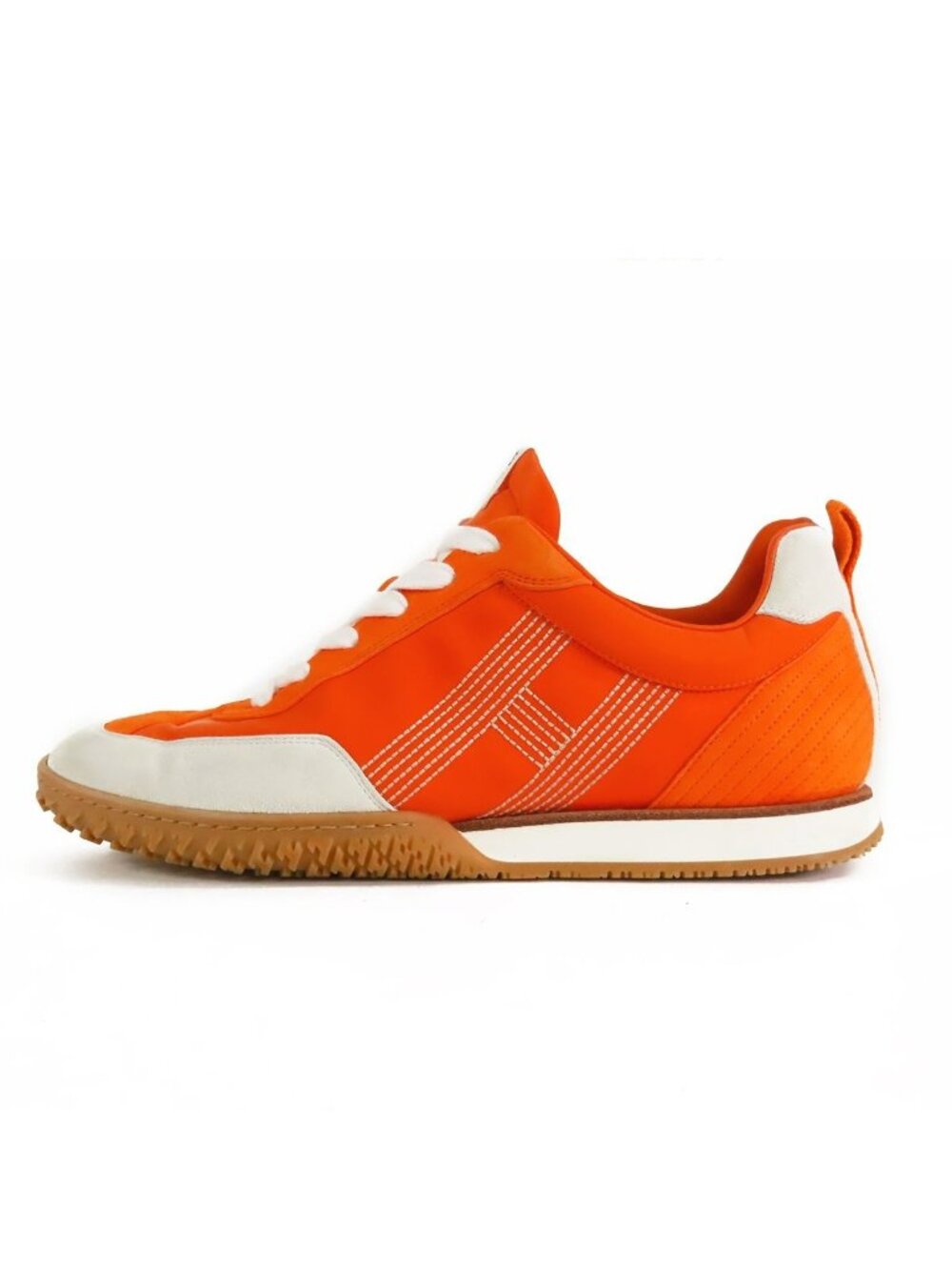 Hermes Course Sneakers Orange White Nylon Suede Low Cut Shoes